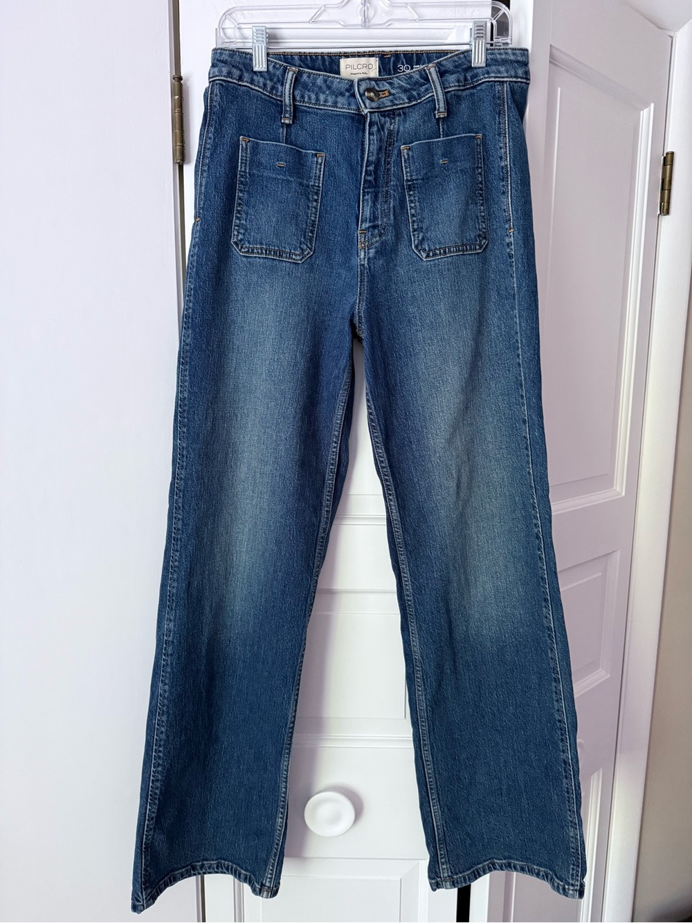 Pilcro Anthropologie High Rise Utility Wide Leg Jeans Front Patch Pocket Size 30